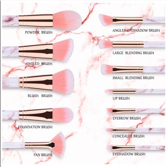 FINAL PRICE DROP  🎉HP🎉 NEW! 12 Makeup Brush Set Marble Pink/White w/ Bag - Picture 4 of 12
